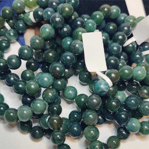 Green Moss Agate Stretch Bracelet 8mm round natural stone w/ felt pouch-B821 - Picture 10 of 12